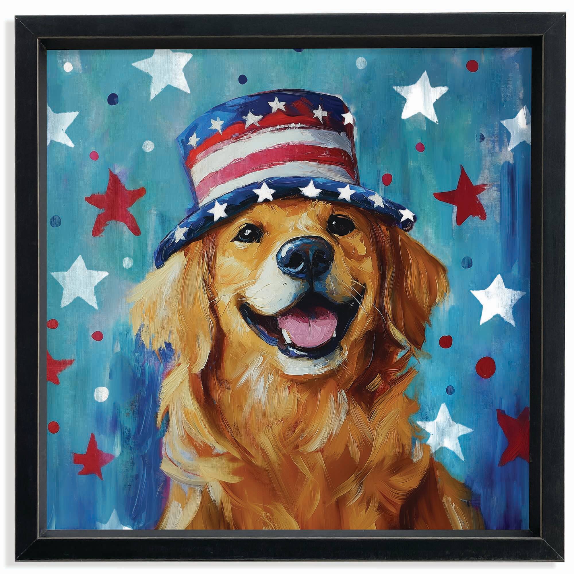 16" x 16" Patriotic Golden Retriever Framed Print